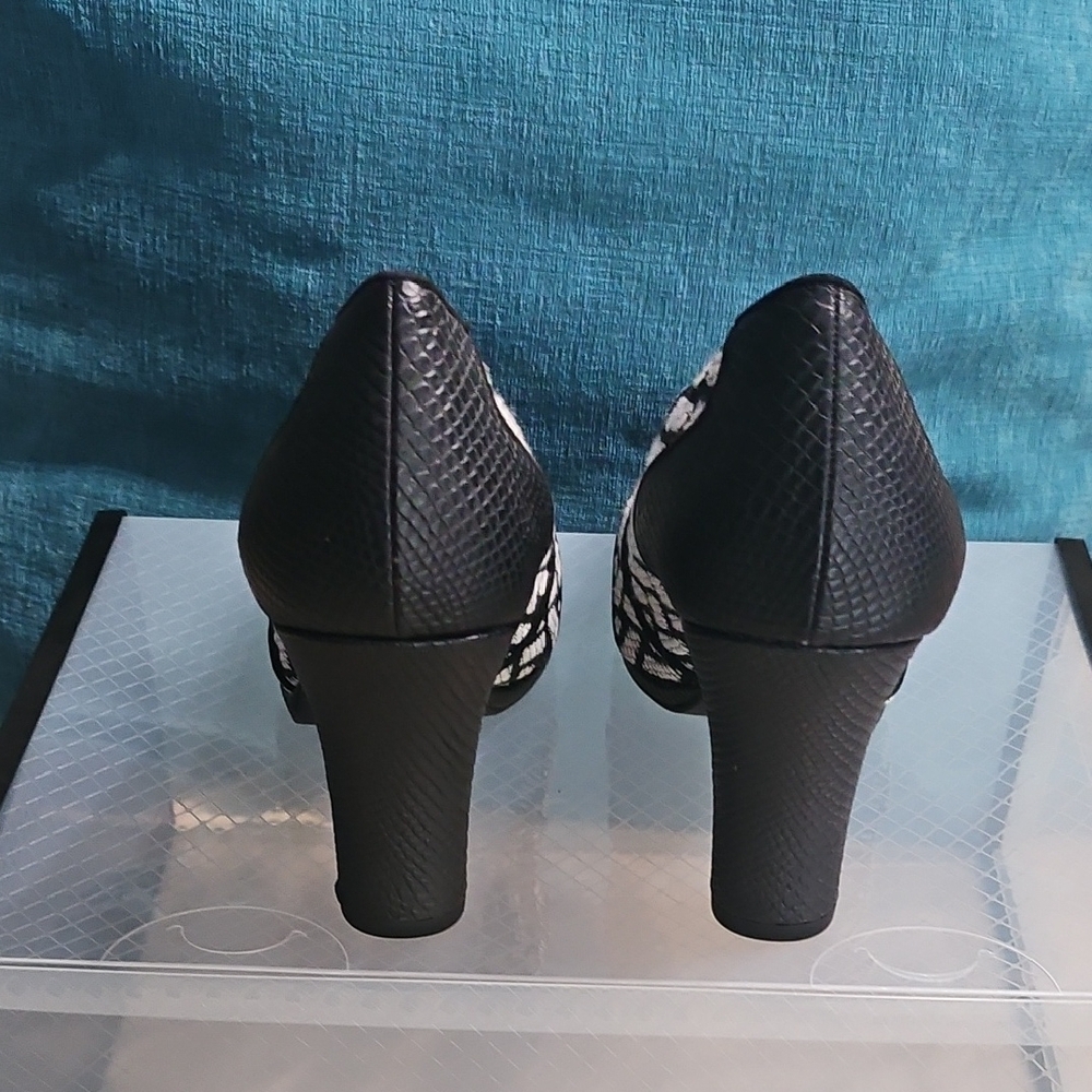 Ruby Shoo Black & White Woven Pattern Platform He… - image 4